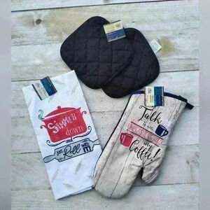Home Collection Coffee And Cooking Oven Mitt And Kitchen Towel Decorative NWT